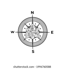 Beautiful Compass With Rose Flower Logo Vector Illustration Template Icon Design