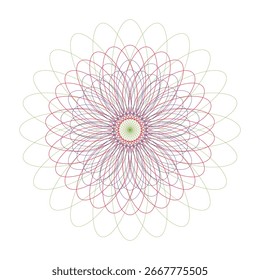 A beautiful and complex geometric pattern resembling a flower or mandala, with repeating curves and symmetry, isolated on a clean white background.