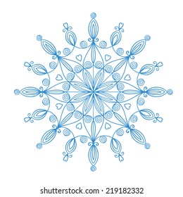 Beautiful complex large snowflake, vector illustration isolated on white background