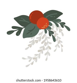 A beautiful composition of berries. A composition of red berries, twigs and leaves isolated on a white background. Flat vector illustration. Wedding Flower Decor, Scrapbooking, Greeting Card