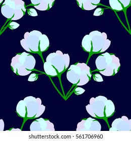 beautiful composition cotton flower closeup, seamless pattern. Ingredient for fabric, treatment, cosmetics.