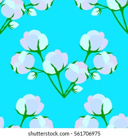 beautiful composition cotton flower closeup, seamless pattern. Ingredient for fabric, treatment, cosmetics.