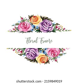 	
Beautiful composition of flowers with floral frame background