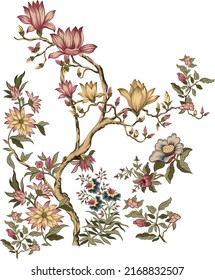 Beautiful composition with hand drawn summer pink gentle flowers. Stock floral bouquet illustration.