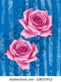 beautiful composition of roses with decorative lines and textured background with lines
