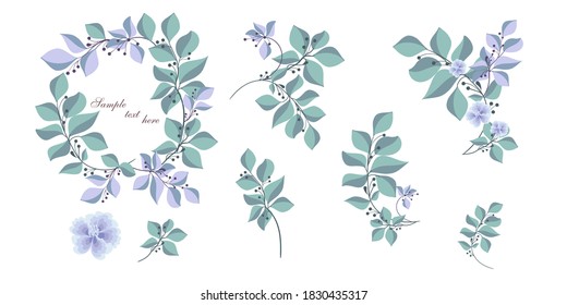Hermosas composiciones de ramitas de apertura para tarjetas de felicitación sobre fondo blanco