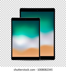 Beautiful concept of 2 black tablets with colored screen display, vector quality illustration.