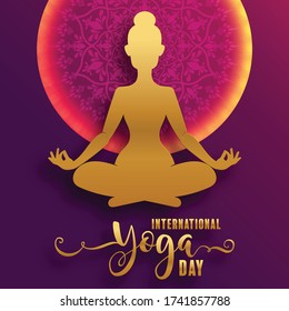 Beautiful concept banner vector illustration for the International Yoga day , logo, text ,flower and  elements with craft style on background.