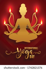 Beautiful concept banner vector illustration for the International Yoga day , logo, text ,flower and  elements with craft style on background.