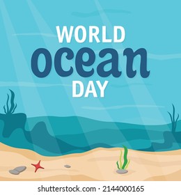 Beautiful concept card for the World Ocean Day silhouette background. Vector illustration EPS.8 EPS.10