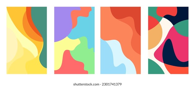 Beautiful concept set of summer theme in abstract art style colorful color background. Design template for sale, vertical poster, header, cover, social media, fashion ads