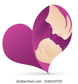 Beautiful conceptual design with heart shape, mom and baby silhouettes inside of it.