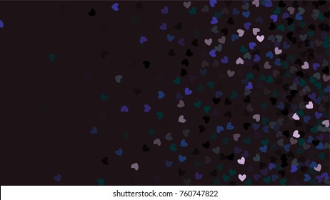 Beautiful Confetti Hearts Falling on Black Background. Invitation Template Background Design, Greeting Card, Poster. Valentine Day. Vector illustration