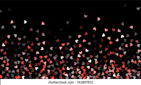 Beautiful Confetti Hearts Falling on Black Background. Invitation Template Background Design, Greeting Card, Poster. Valentine Day. Vector illustration