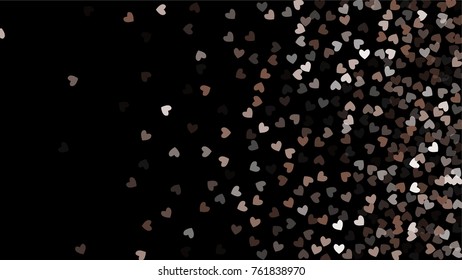 Beautiful Confetti Hearts Falling on Black Background. Invitation Template Background Design, Greeting Card, Poster. Valentine Day. Vector illustration