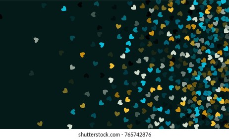 Beautiful Confetti Hearts Falling on Black Background. Invitation Template Background Design, Greeting Card, Poster. Valentine Day. Vector illustration