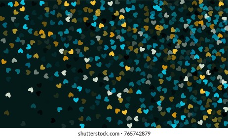 Beautiful Confetti Hearts Falling on Black Background. Invitation Template Background Design, Greeting Card, Poster. Valentine Day. Vector illustration