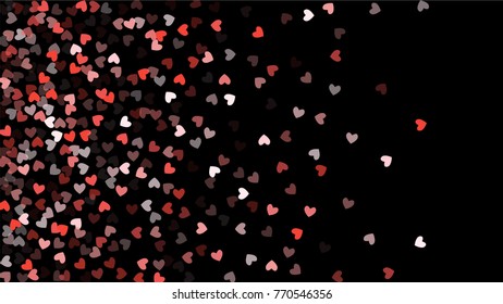 Beautiful Confetti Hearts Falling on Black Background. Invitation Template Background Design, Greeting Card, Poster. Valentine Day. Vector illustration