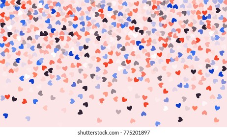 Beautiful Confetti Hearts Falling on Background. Invitation Template Background Design, Greeting Card, Poster. Valentine Day. Vector illustration