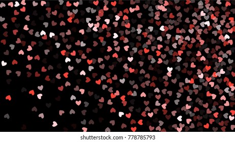 Beautiful Confetti Hearts Falling on Black Background. Invitation Template Background Design, Greeting Card, Poster. Valentine Day. Vector illustration