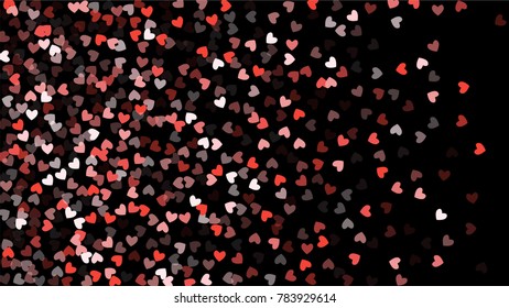 Beautiful Confetti Hearts Falling on Black Background. Invitation Template Background Design, Greeting Card, Poster. Valentine Day. Vector illustration