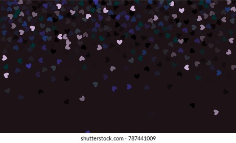 Beautiful Confetti Hearts Falling on Black Background. Invitation Template Background Design, Greeting Card, Poster. Valentine Day. Vector illustration