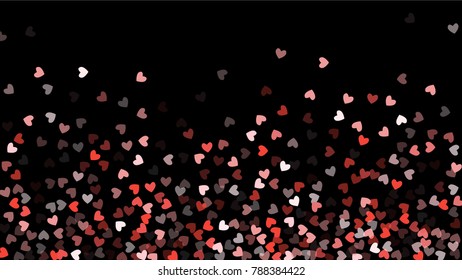 Beautiful Confetti Hearts Falling on Black Background. Invitation Template Background Design, Greeting Card, Poster. Valentine Day. Vector illustration