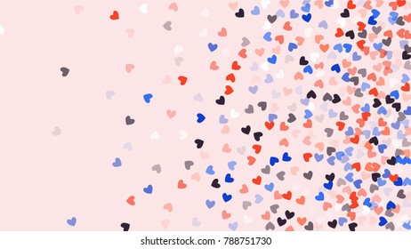 Beautiful Confetti Hearts Falling on Background. Invitation Template Background Design, Greeting Card, Poster. Valentine Day. Vector illustration