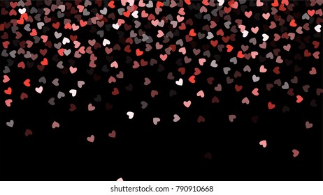 Beautiful Confetti Hearts Falling on Black Background. Invitation Template Background Design, Greeting Card, Poster. Valentine Day. Vector illustration