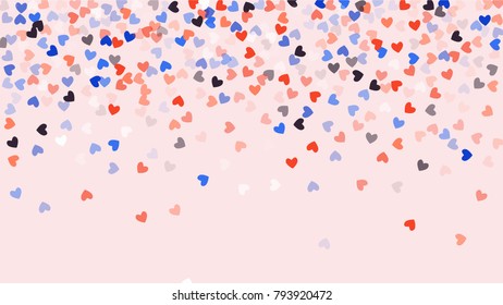 Beautiful Confetti Hearts Falling on Background. Invitation Template Background Design, Greeting Card, Poster. Valentine Day. Vector illustration