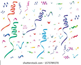 Beautiful confetti isolated on white background. Vector illustration. Fashionable particles. Red, green, yellow, blue, golden, pink, orange and violet colored elements, festive happy chaotic decor.