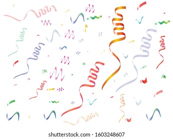 Beautiful confetti isolated on white background. Graphic particles. Vector illustration. Red, green, yellow, blue, golden, pink, orange and violet colored elements, festive happy chaotic decor.