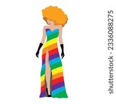 A beautiful and confident drag queen in colourful rainbow dress with orange wig for LGBTQ+ concept and for equality and diversity supporting. Vector illustration flat charactor on white background