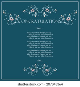 Beautiful Congratulation card. Vector Illustration.
