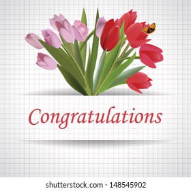 Beautiful congratulation with red tulips