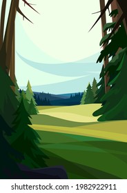 Beautiful coniferous forest. Nature landscape in vertical orientation.