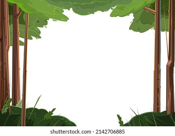 Schöne Nadelbäume. Rahmen. Sommerlandschaft. Illustration im Cartoon-Stil, flaches Design einzeln auf weißem Hintergrund. Vektorgrafik.