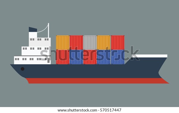 国際貨物を積んだ美しいコンテナ船 塗り潰し色とフラット色のデザインを持つベクターイラスト付きアイコン のベクター画像素材 ロイヤリティフリー