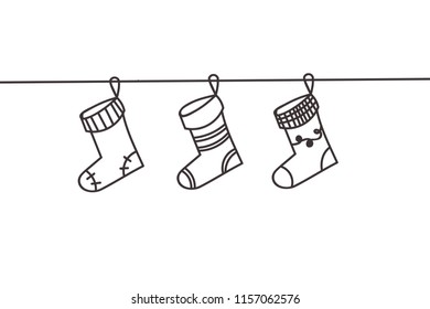Beautiful continuous line Christmas socks design vector