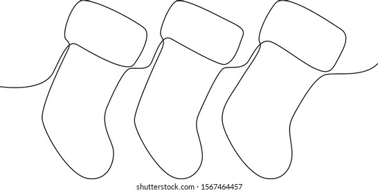 Beautiful continuous line Christmas socks design. Vector illustration