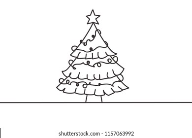 Beautiful continuous line Christmas Tree design vector