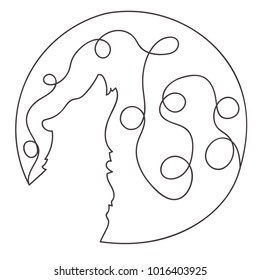 Beautiful continuous line moon and wolf design vector