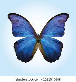 Beautiful and cool blue and brown color butterfly low poly art design, animal abstract design, illustration and concept with top view look. Applicable for butterfly symbol, sign, and illustration