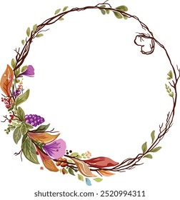 The beautiful and cool circle frame of flowers and leaves is perfect for aesthetic frames