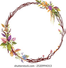 The beautiful and cool circle frame of flowers and leaves is perfect for aesthetic frames