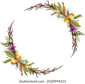 El marco de círculo hermoso y fresco de flores y hojas es perfecto para marcos estéticos