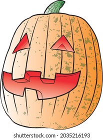 Beautiful cool traditional Halloween pumpkin carved smiling face vector illustration ideal for party decoration or prop with a grunge or pop art style