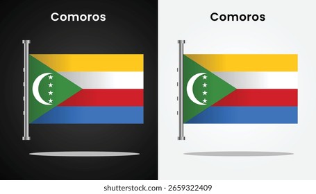 Beautiful and cool vector design image of Comoros Flag Design and their country names with black and white background for design purposes