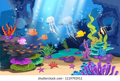 beautiful coral reefs and fish in the sea