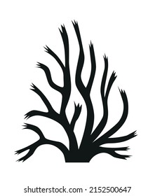 Beautiful coral twig in silhouette black